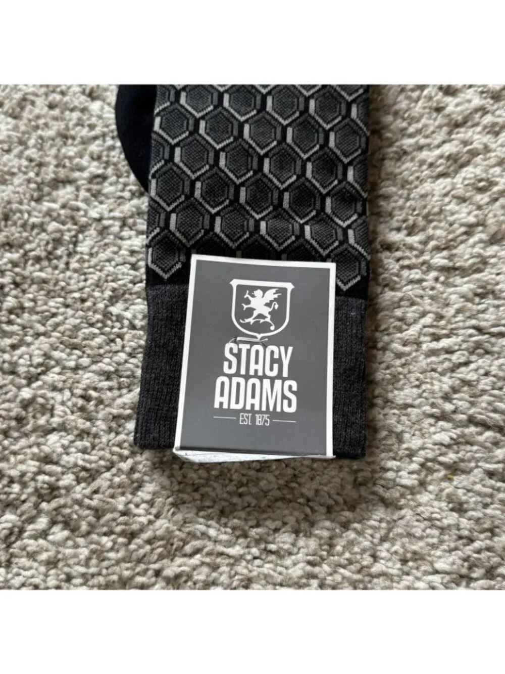 Stacy Adams Dress Socks Men's Size 10-13 Black Gray Hexagon Geometric NWT